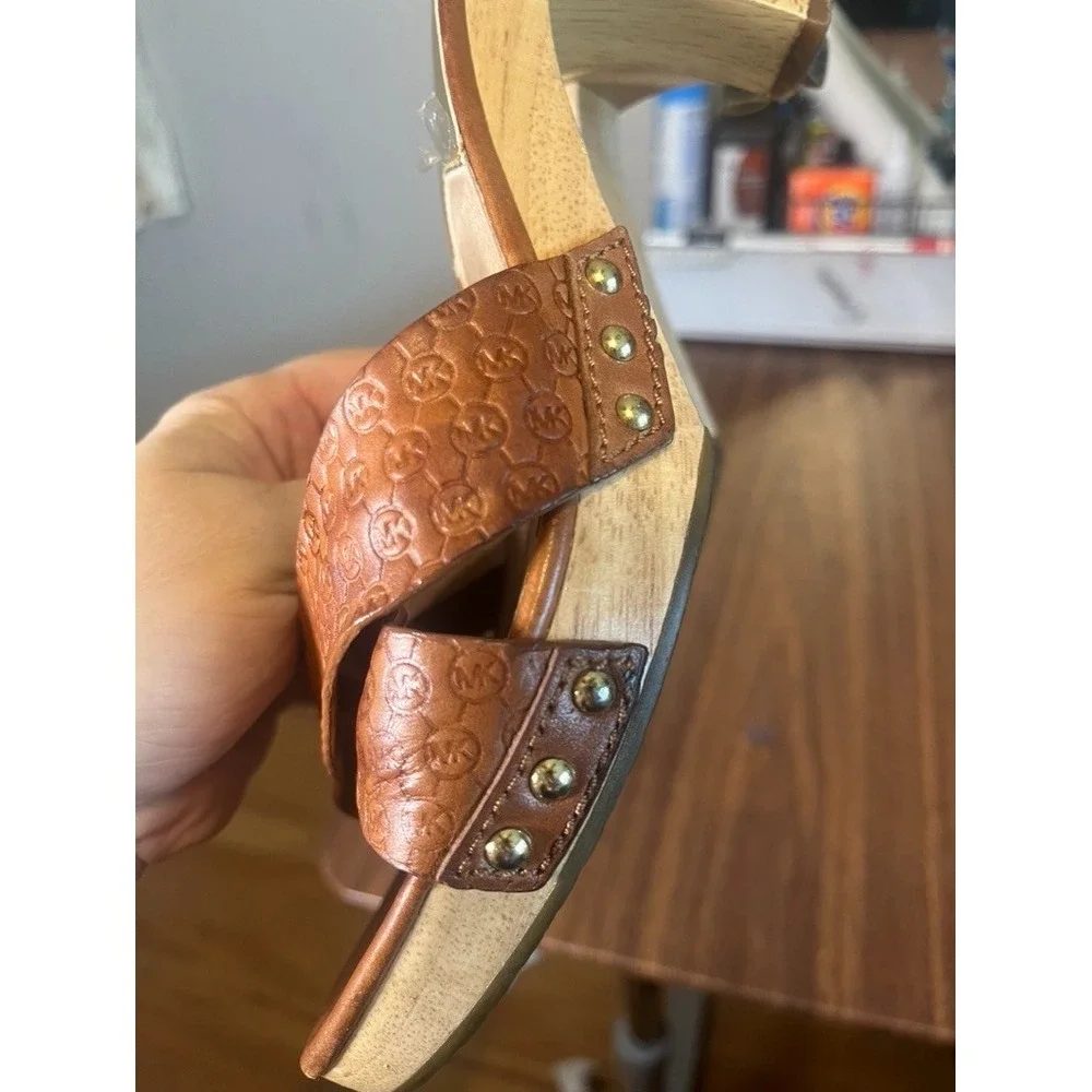 Retro Wooden Leather Heel Shoe 9 Boho Indie Hippie Western Earthy Mule